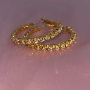 Gold rhinestone hoop earrings